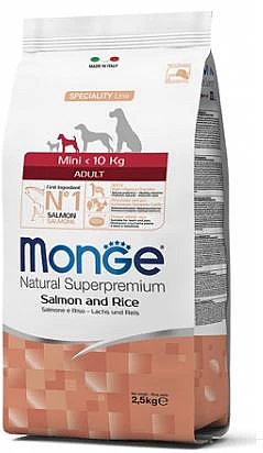 אוכל לכלבים מונג' גזע קטן מיני אדולט סלמון ואורז 7.5 ק"ג